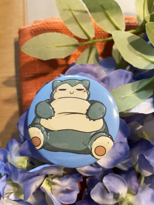 Fluffy Snorlax Large Button Pin – 58mm